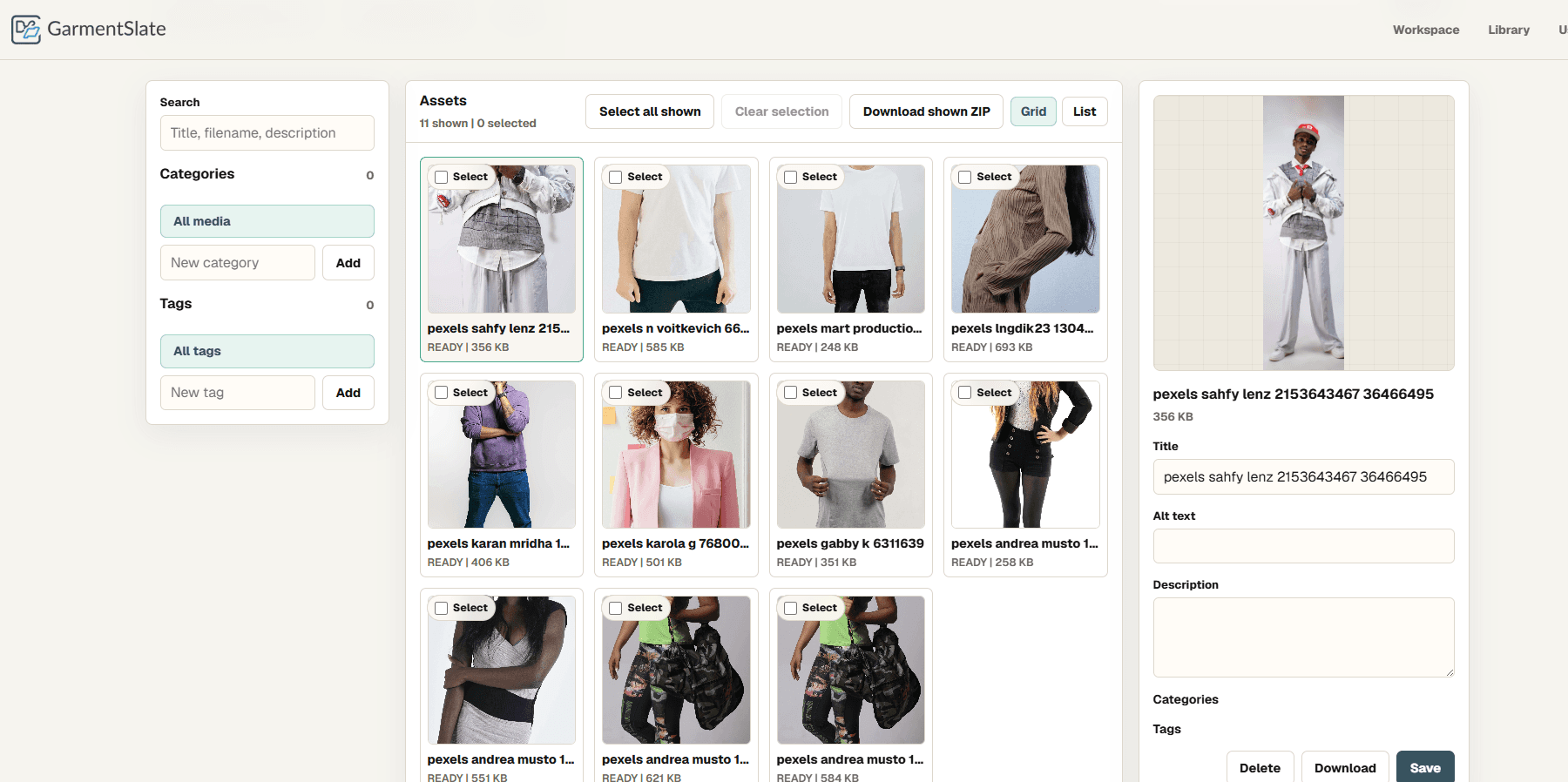 GarmentSlate review library screenshot